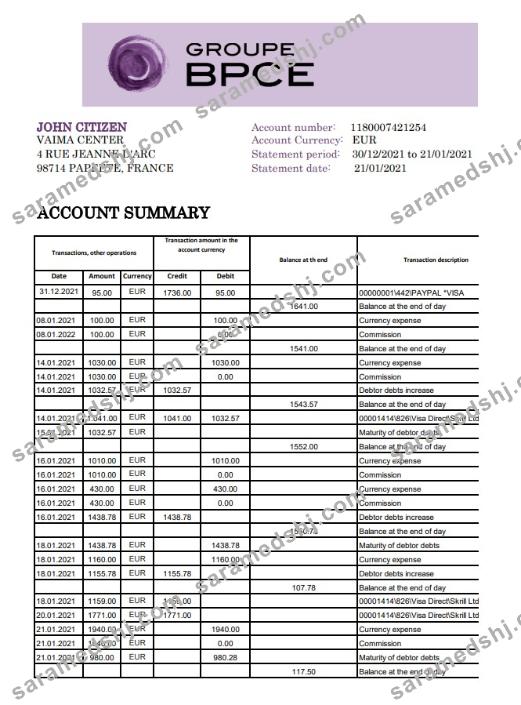 France Groupe BPCE bank statement easy to fill template in Excel and PDF format